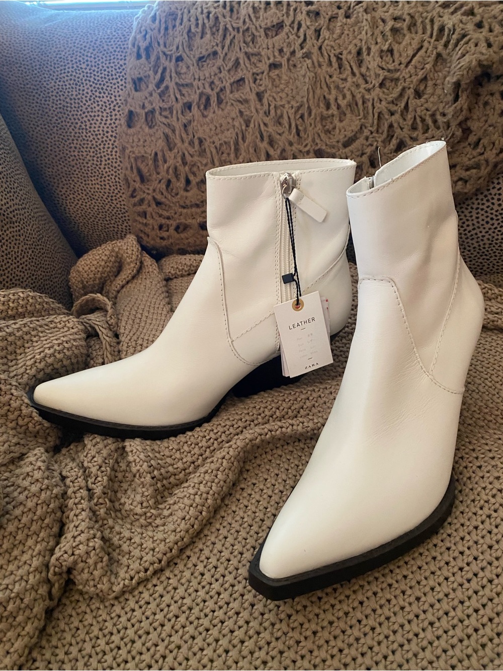 Zara white leather cowboy booties 39 8 NWT NEW